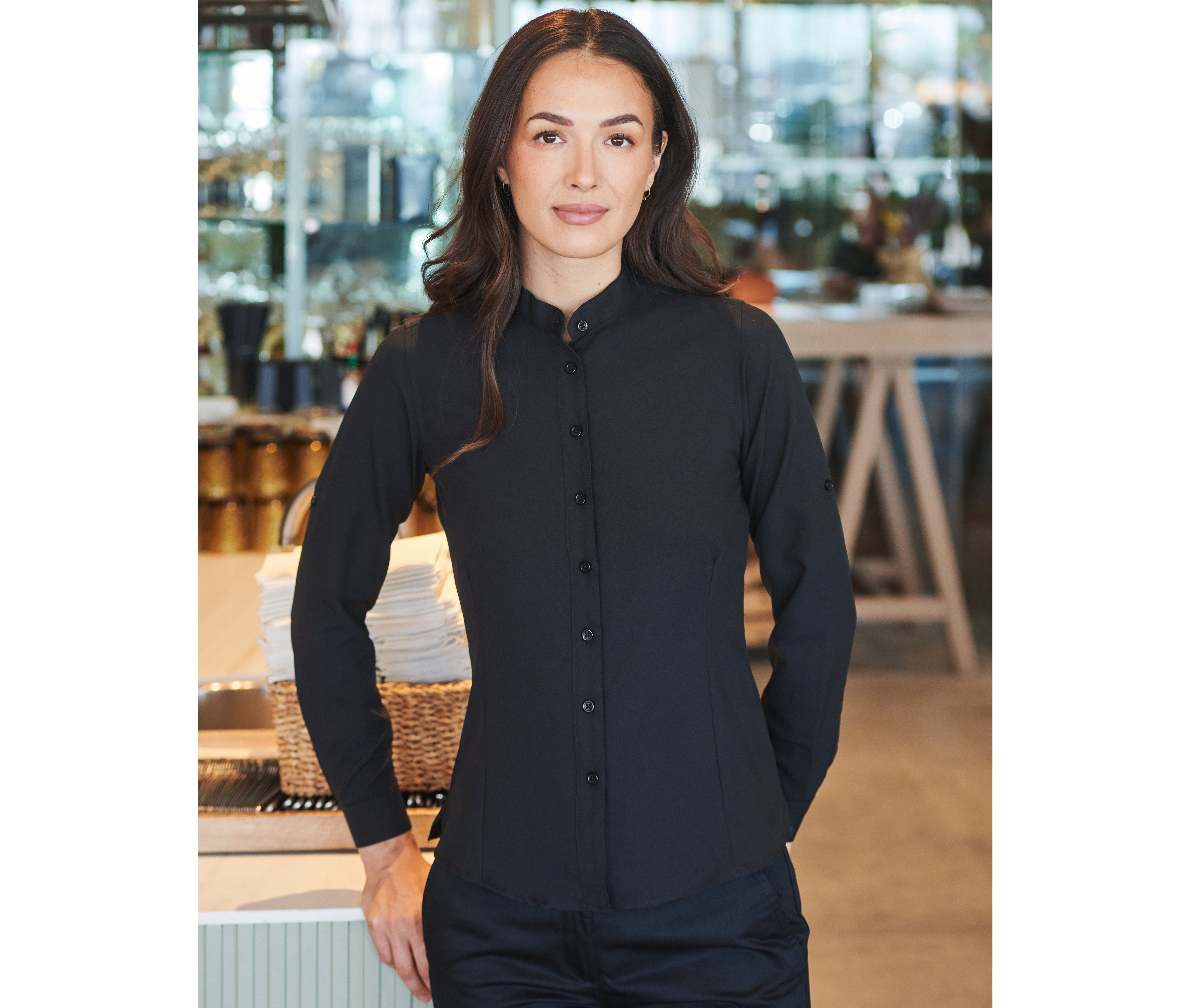 Camisa con cuello Mao para mujer